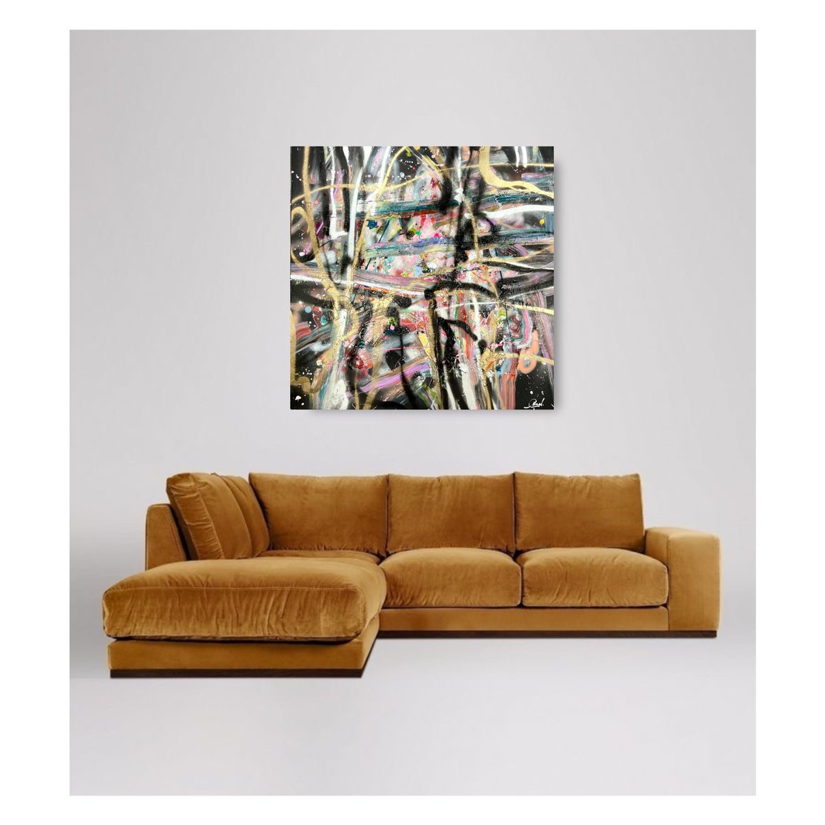 Abstract Painting By Maria Esmar, 39 X 39", Modern Lines, Original Artwork