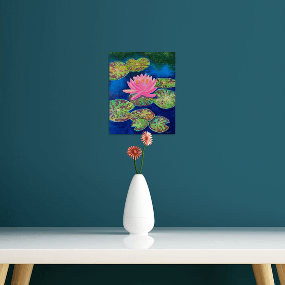 Pink water lily! Water lily pond! Textured art