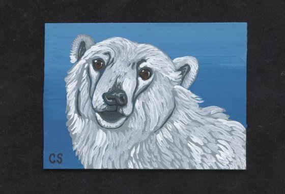 ACEO ATC Original Miniature Painting Polar Bear Wildlife Art-Carla Smale