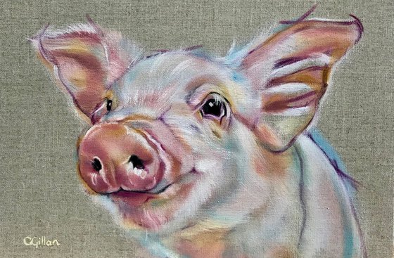 Percy Piglet Original Oil Painting 12x8"