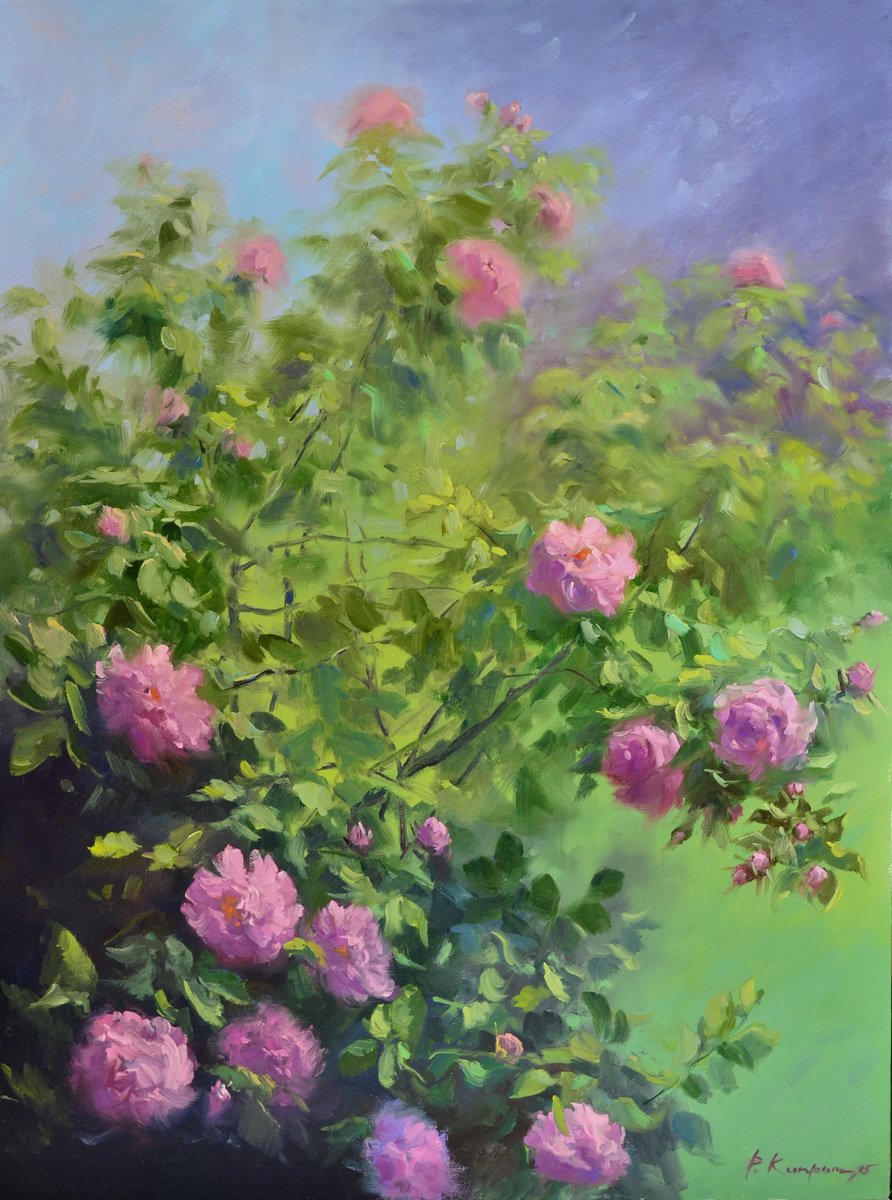Impressionistic Botanical Oil Painting By Ruslan Kiprych, 24 X 31", Tea Rose, Original Artwork