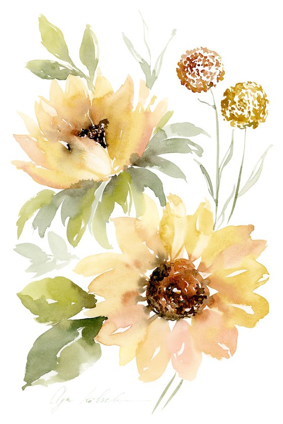 Watercolor sunflower bouquet