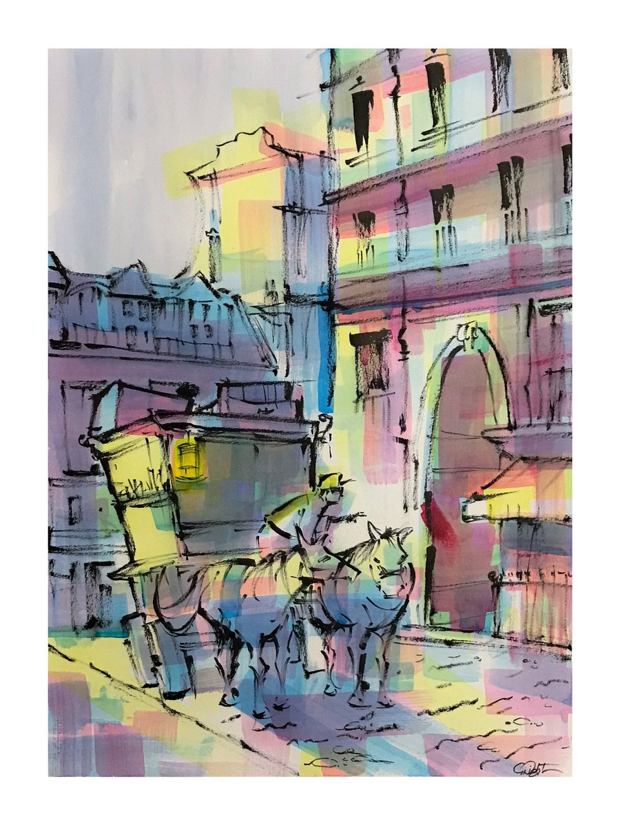 Expressive Cityscapes Painting By Deke Wightman, 18 X 24, Mystery Of The Red Swatch, Original Artwork