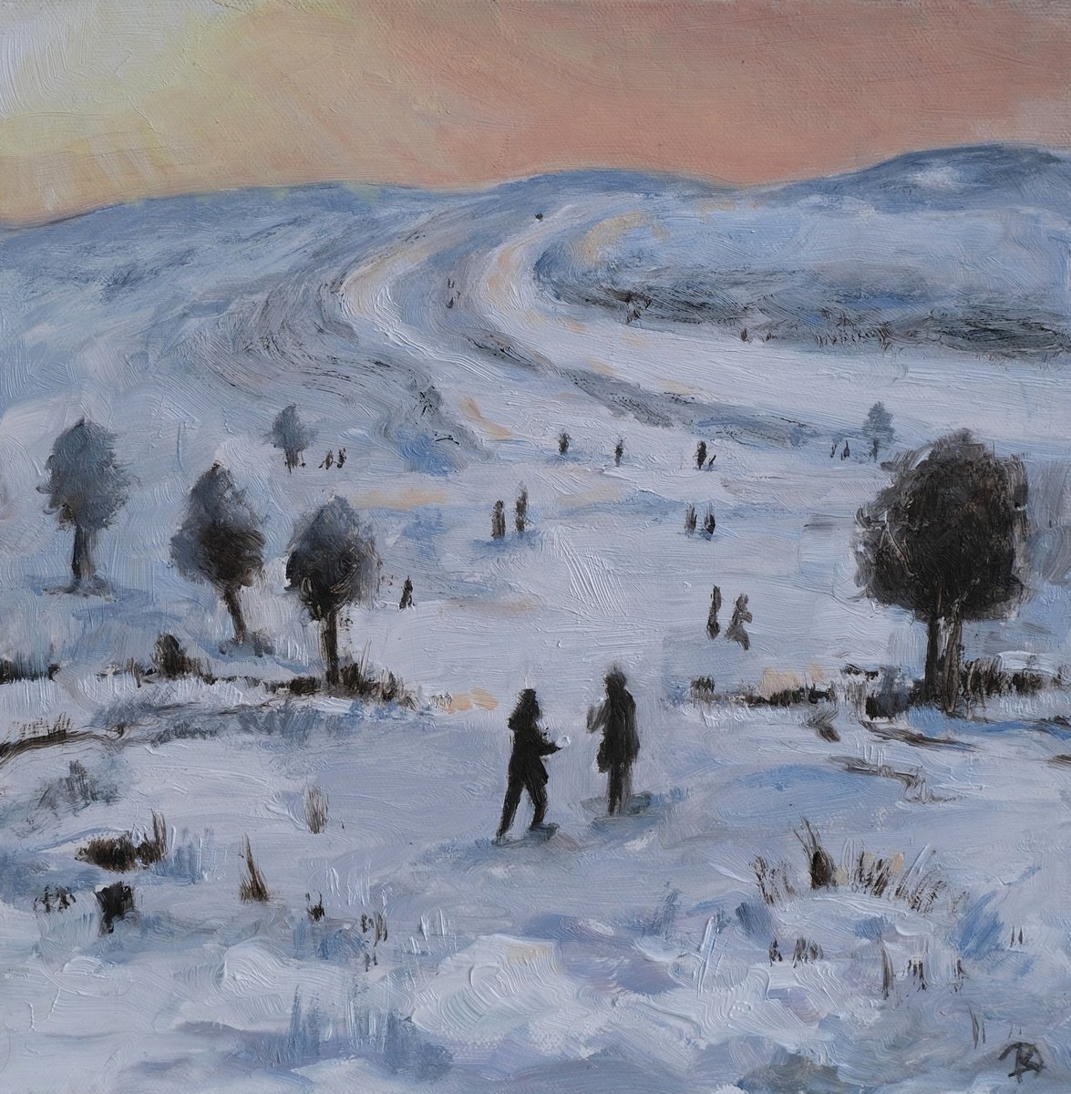 Snow Fun By Kerry Lisa Davies, 12 X 12, Artwork For Sale On Artfinder