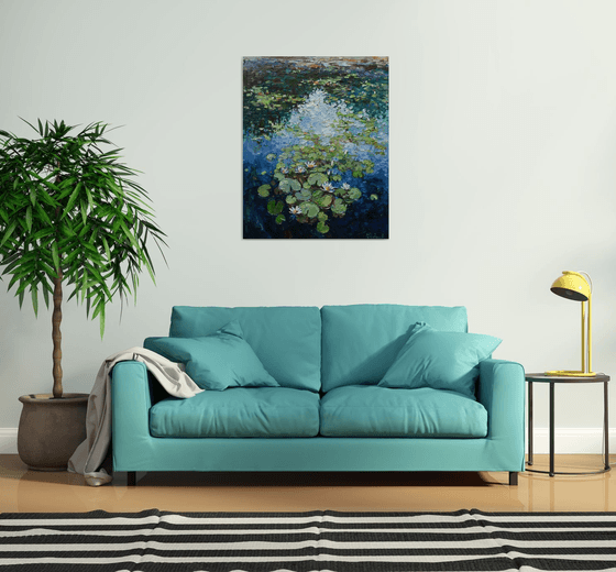 White water lilies Original Oil painting