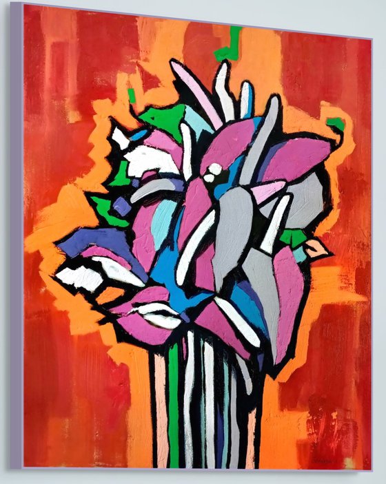 Exotic Flowers on Red