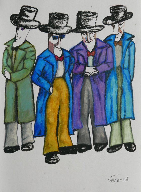 Drawing of four conspirators