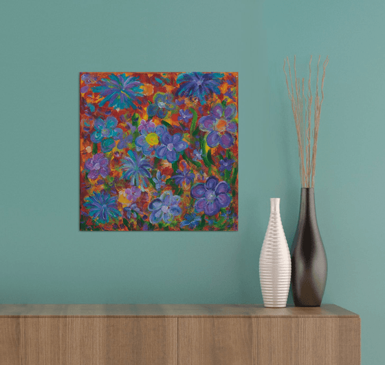Flower garden at sunrise - Acrylic floral painting