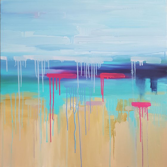 Abstraction Cote d'Azur, 70×70 cm, original, FREE SHIPPING