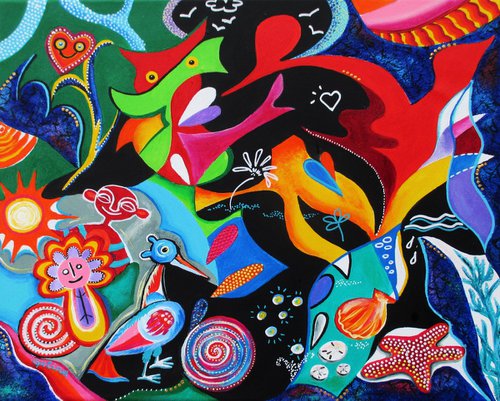 Echoes of Taino 122922, vibrant textured acrylic abstract Puerto Rico Art by Galina Victoria