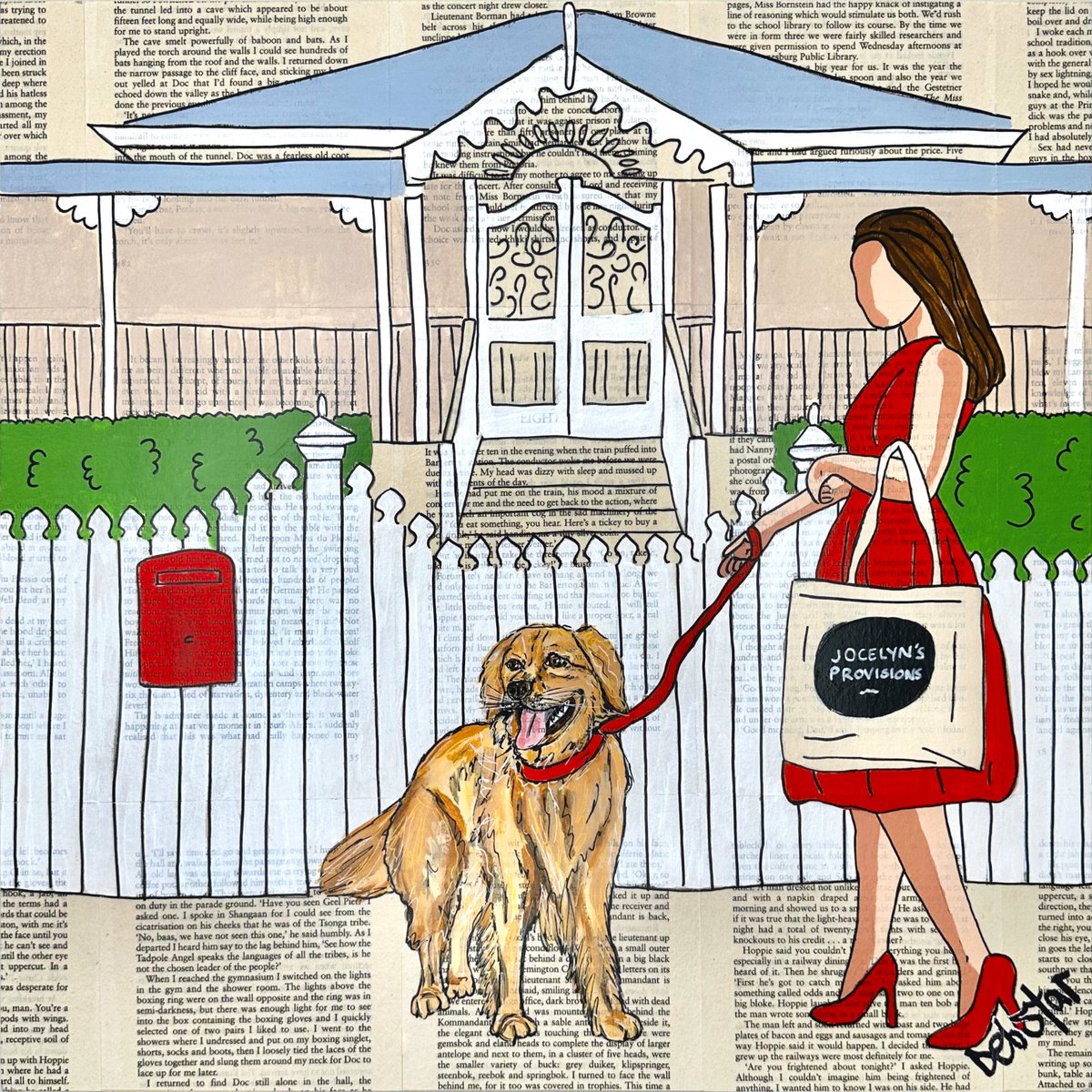 Illustrative Acrylic Painting , Dog Days Walkies 40Cm X 40Cm By Deborah Lang, 16 X 16, Artwork For Sale On Artfinder