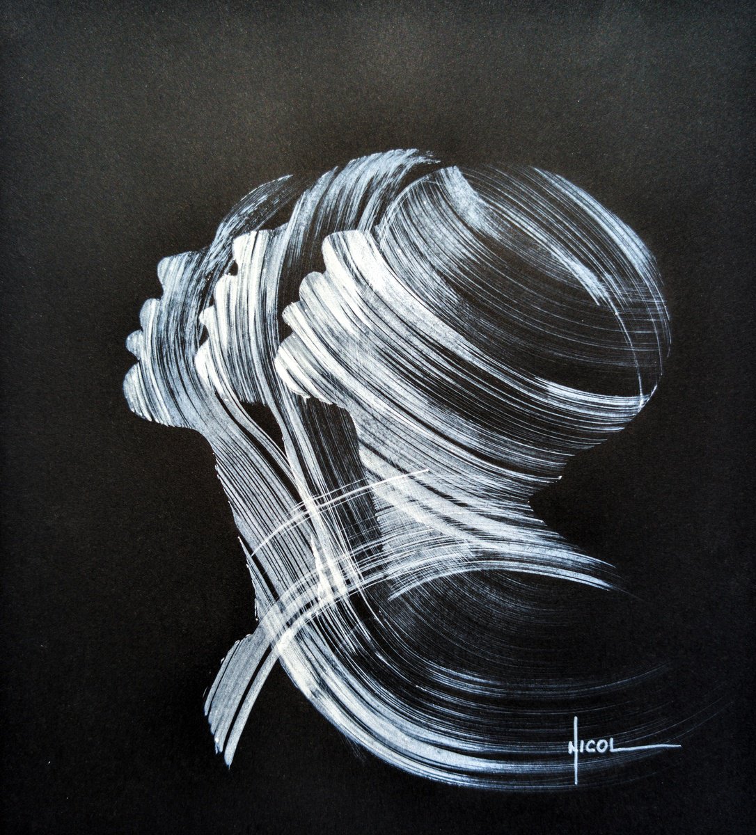 Expressive Still Life Ink Drawing By Nicol Vacaru, 11 X 12", Echoes Of Becoming, Original Artwork