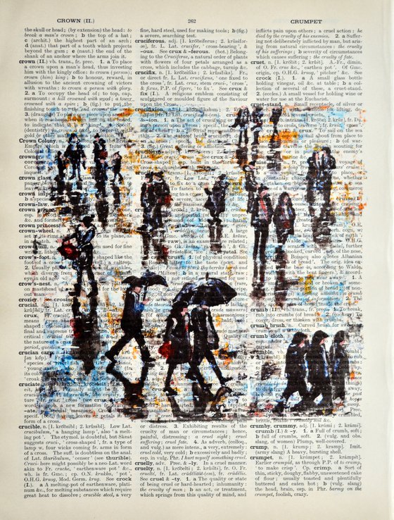 At the City 2 - Collage Art on Large Real English Dictionary Vintage Book Page