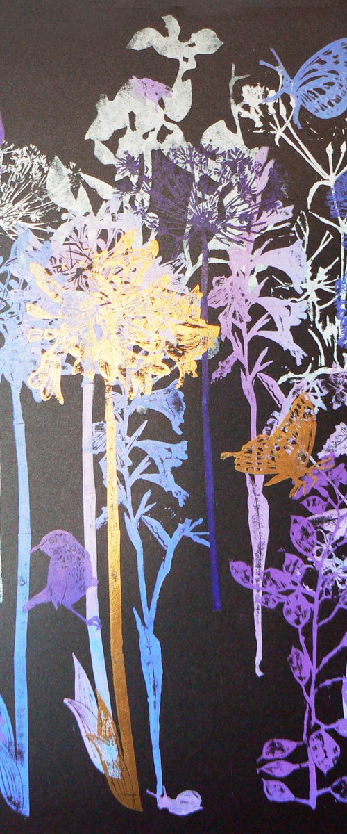 Flora and fauna on black Russian cardstock (#2) by Carolynne Coulson