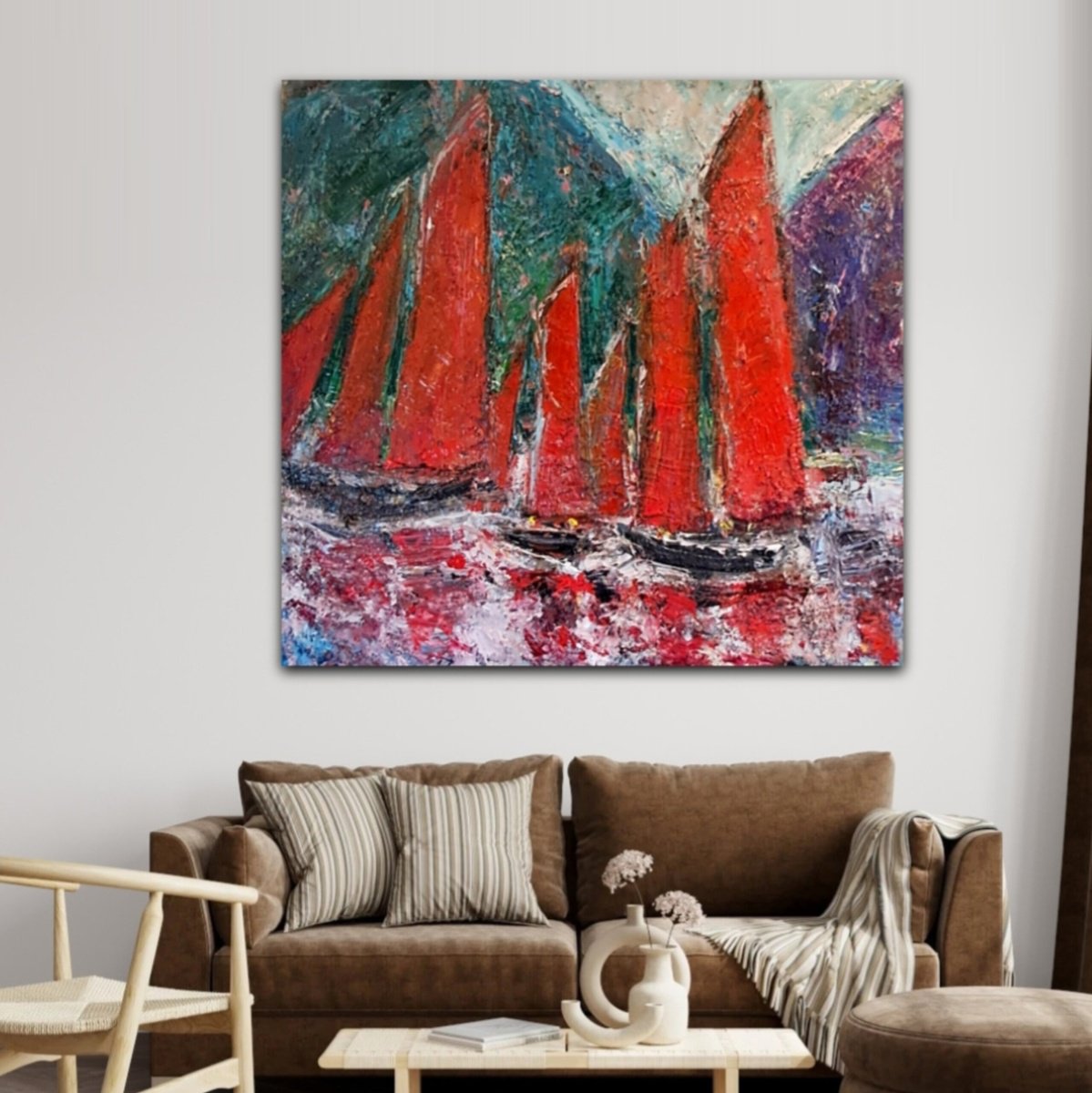 Impressionistic Landscape Oil Painting By Deborah Donnelly, 54 X 54, Galway Hookers Racing In Connemara, Original Artwork