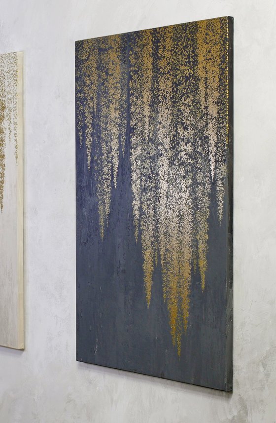 "White Wisteria 3" Gold flower abstract art