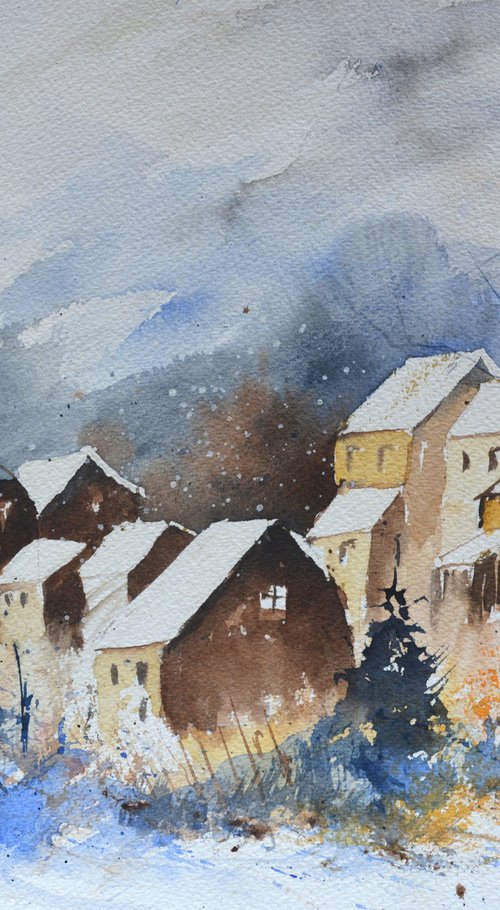 My village  watercolour by Pol Henry Ledent