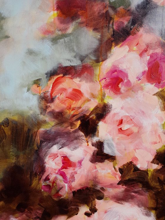 Bagatelle's garden in Paris - Roses in an impressionistic painting - modern floral - contemporary - romantic - shabby chic - LARGE SIZE