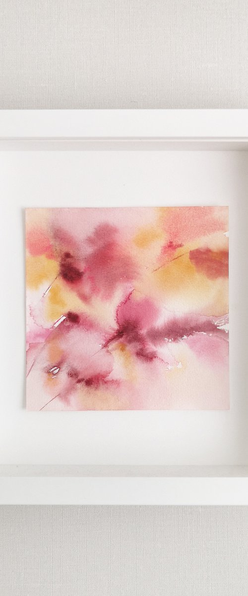 Flowers. Small watercolor with pink loose florals by Olga Grigo