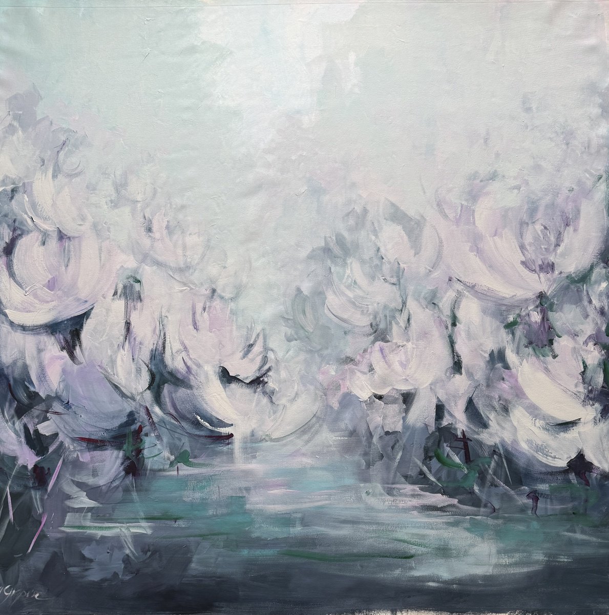 Abstract Botanical Acrylic Painting By Liliana Gigovic, 65 X 65", Awakening, Original Artwork