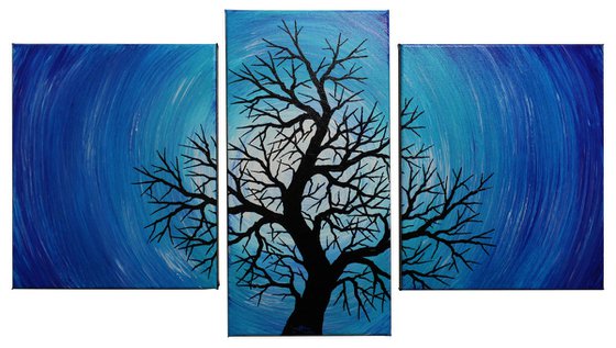 Night tree silhouette triptych