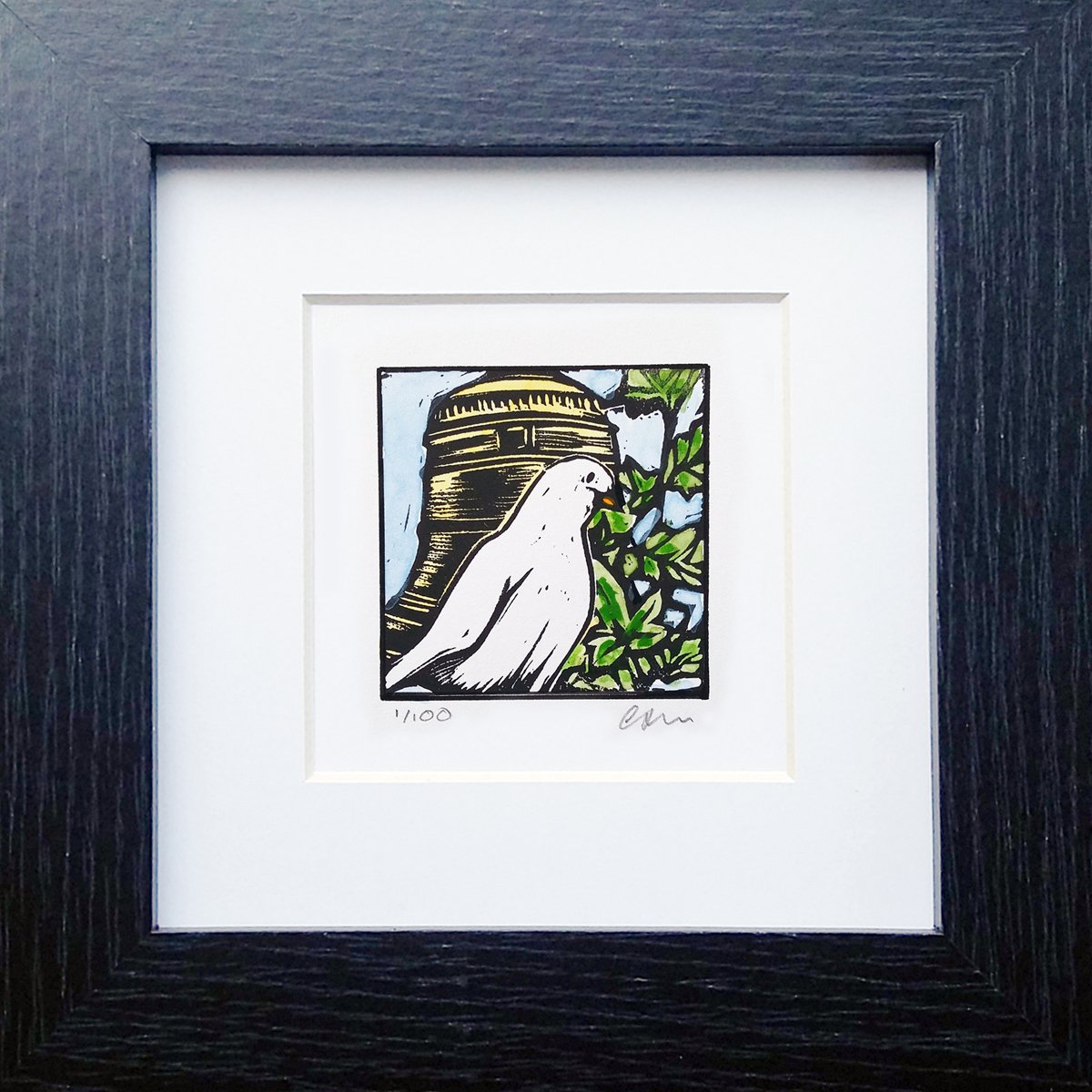 I heard the bells on Christmas day - miniature hand painted linocut print based on the Chr... by Carolynne Coulson