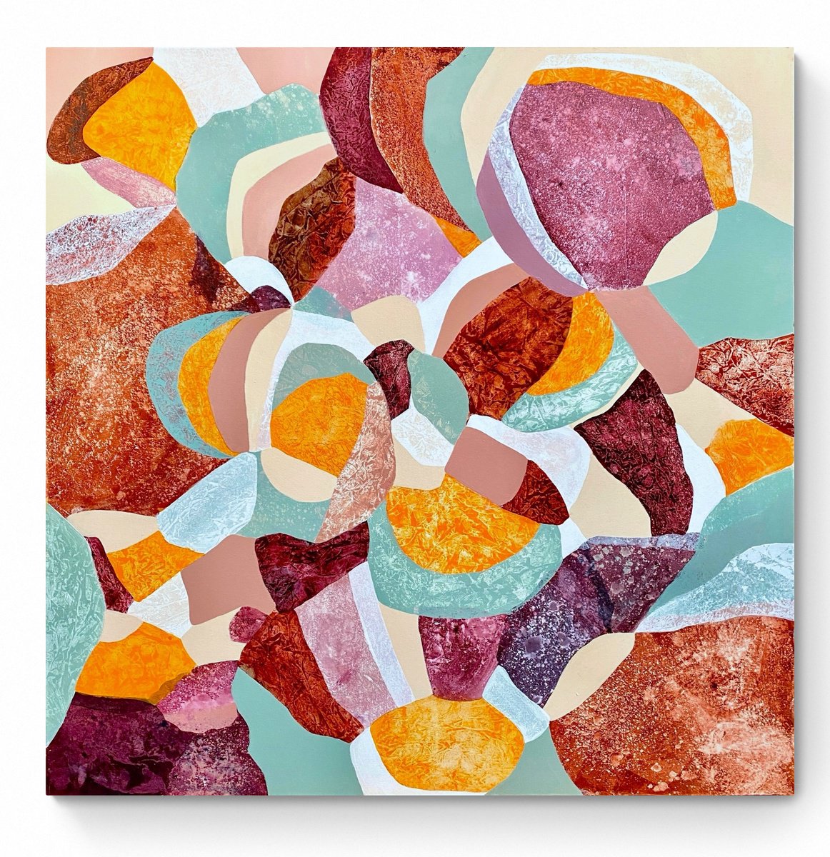 Abstract Acrylic Painting By Cristina Dalla Valentina, 39 X 39, Frappe At The Beach Bar, Original Artwork