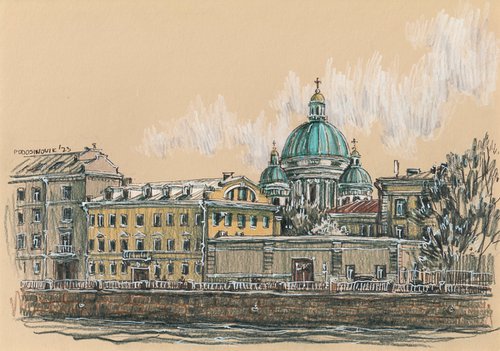 Saint Petersburg street view - embankment with cathedral by Sasha Podosinovik
