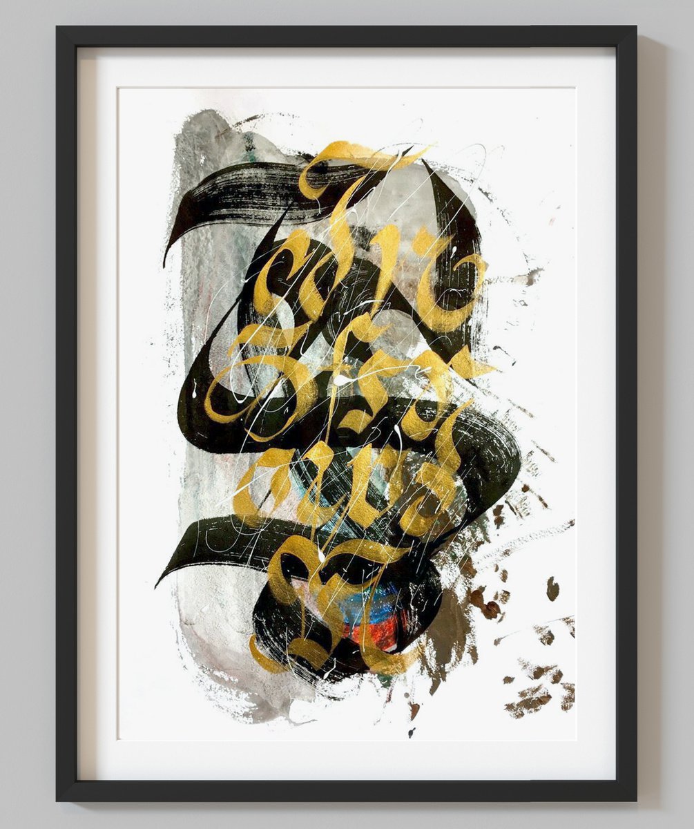 Abstract calligraphy Gold letters. by Makarova Abstract Art