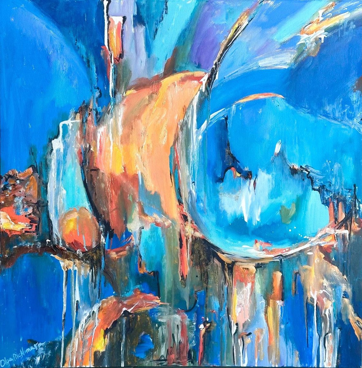 Abstract Oil Painting By Olga Mcnamara Biennaleartist, 31 X 31", Ethereal Reverie (1), Original Artwork