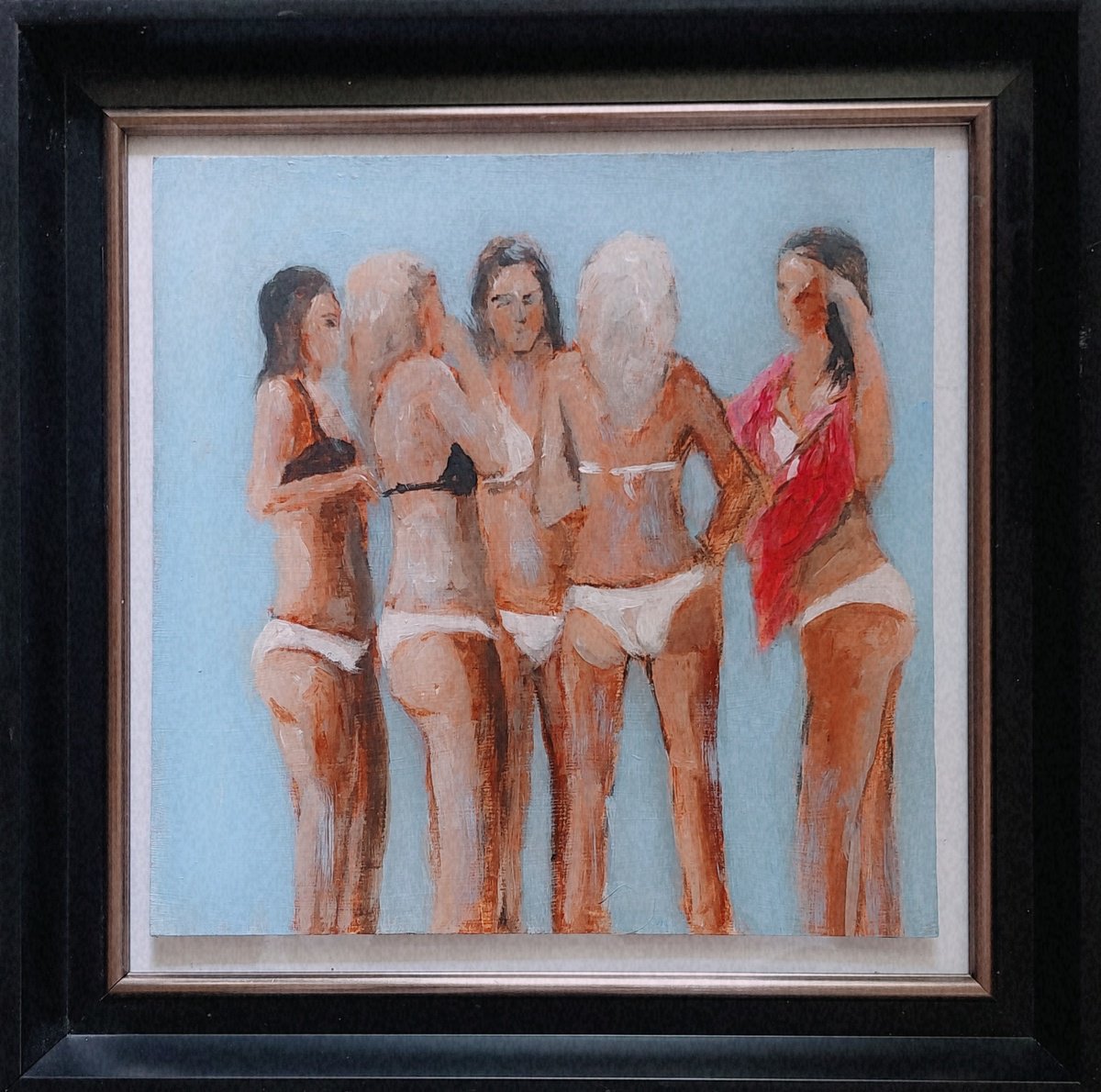 Impressionistic Portrait Acrylic Painting By Els Driesen, 14 X 14, Girl Talk, Original Artwork