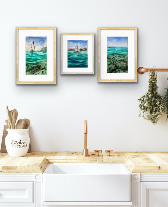 EMERALD GREEN SEA - triptych