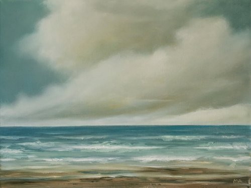 On The Shores Of Tomorrow - Original Seascape Oil Painting on Stretched Canvas by MULLO ART