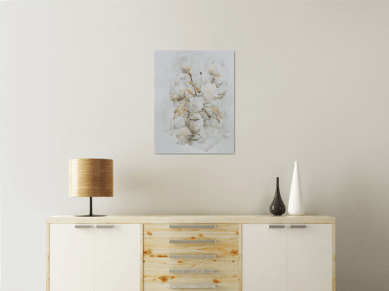 White peonies 19,7 x 25,6 in