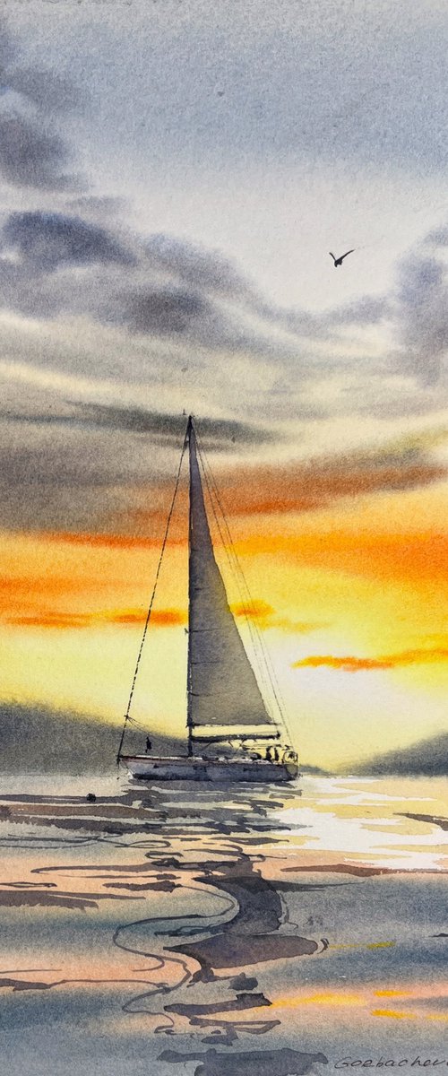 Yacht at sunset #15 by Eugenia Gorbacheva