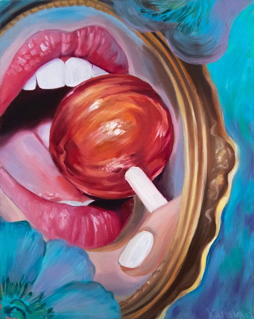 Tasty tease - Lollipop, erotic painting by Nataliia Karavan