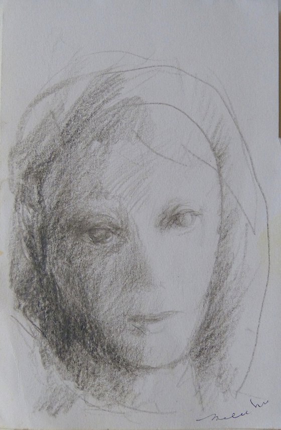 Portrait, pencil sketch 11x16 cm, EXCLUSIVE to Artfinder