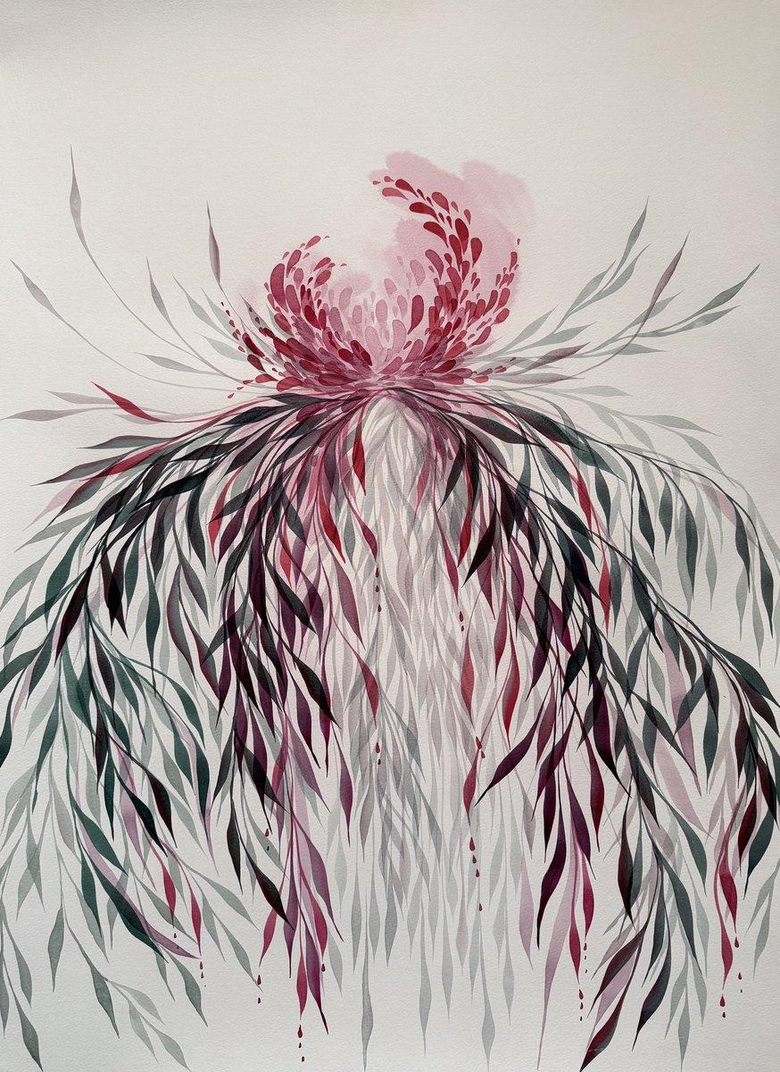 Organic Botanical Acrylic Painting By Shushanik Karapetyan, 22 X 30", Roots 2, Original Artwork