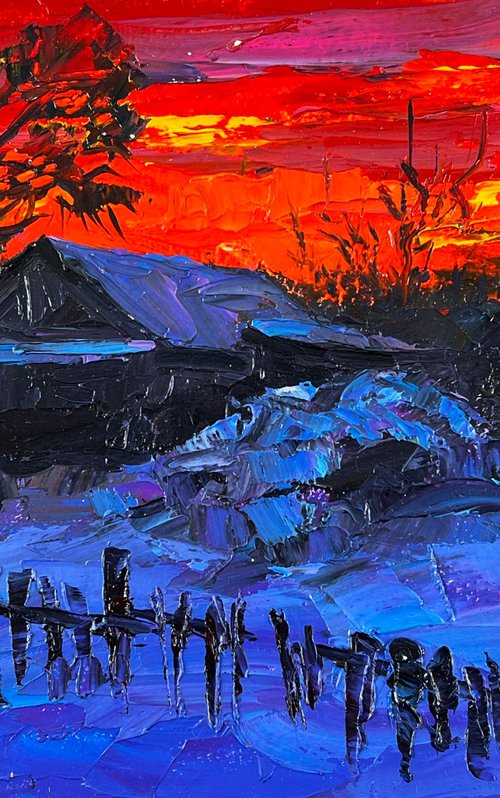 Winter Night In The Village by Boris Serdyuk