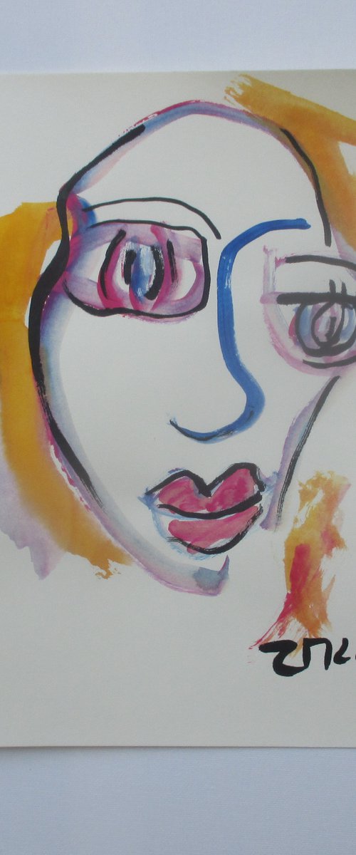red hair girl 8,2 x 11,4 inch unique mixedmedia drawing by Sonja Zeltner-Müller