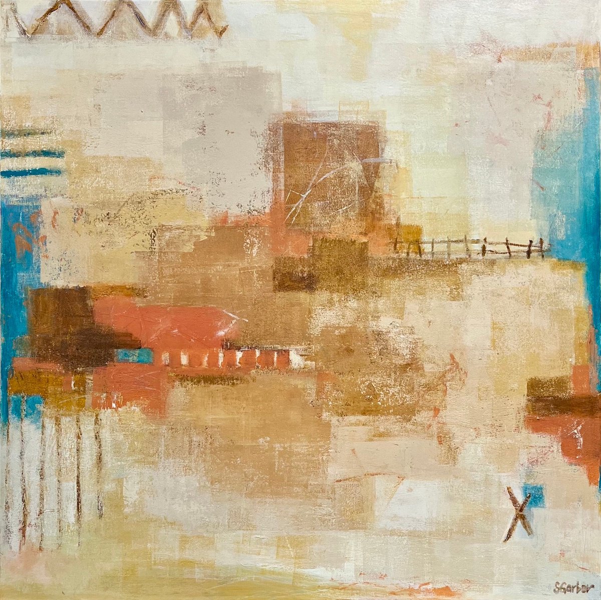 Abstract Landscape Acrylic Painting By Shellie Garber, 30 X 30", Adobe Sun, Original Artwork