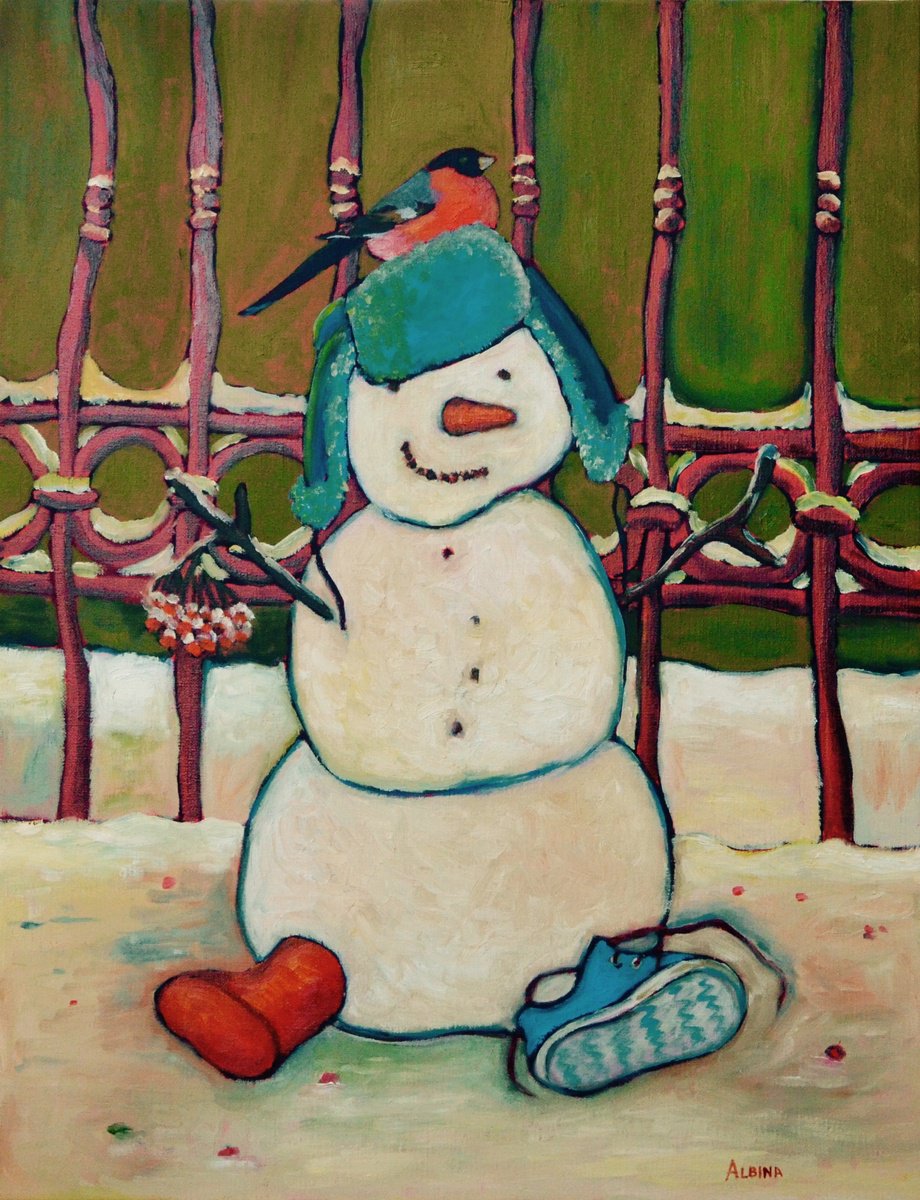 Naive Abstract Oil Painting By Albina Urbanek, 20 X 26, Hello From Paris, Original Artwork