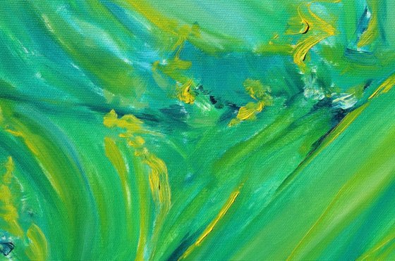 Spring green, 80x80 cm, Deep edge, Original abstract painting, oil on canvas