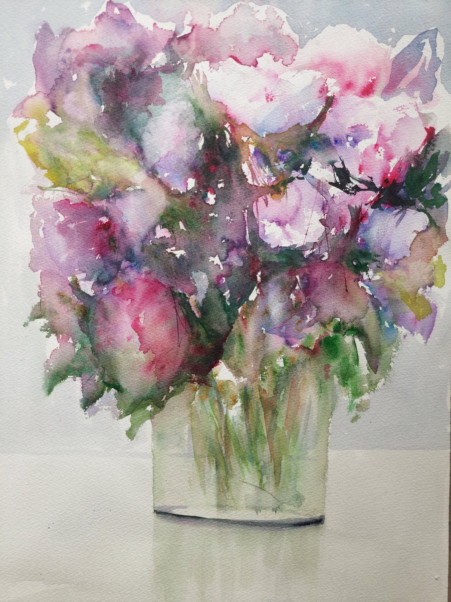 Impressionistic Landscape Watercolour By Els Driesen, 14 X 20, Very Peri, Original Artwork