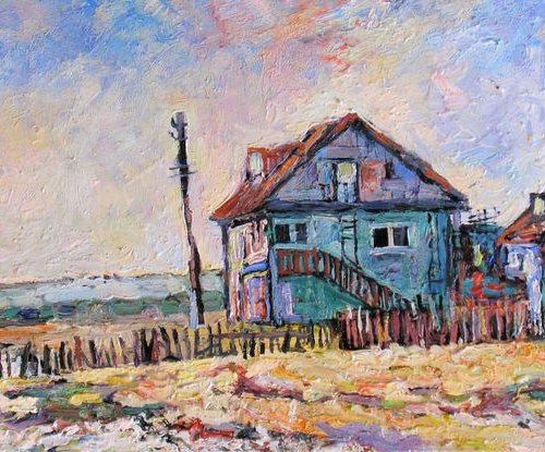House on a sandy spit. by Nikifor Swiristuhin