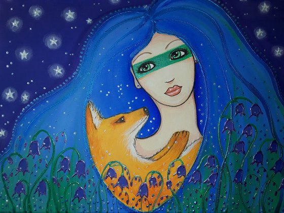 Goddess of the Bluebells - Goddess Painting - Fox Art - Bluebells - Mystical Art