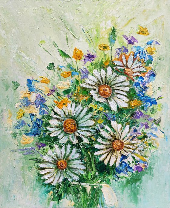 Daisy Bouquet Painting Floral Original Wall Art Flower Bouquet Artwork