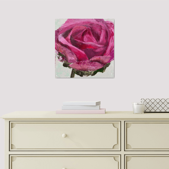 “Rose alone” square original acrylic painting on canvas