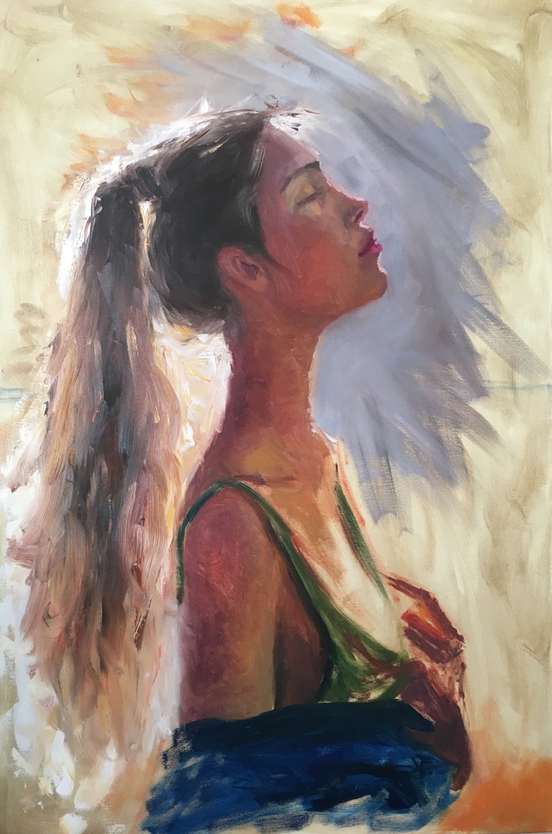 Model painting, Girl portrait, Realism art, oil on canvas by Leo Khomich