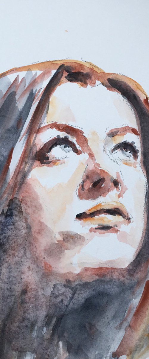 Miss Grey, Watercolor Portrait Study 2021 #6 by Dominique Dève
